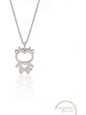 Bigakan  Koca Kafalı Canavar Kız Kolyesi 925 Ayar Gümüş 45 cm Kadın Beyaz Renk