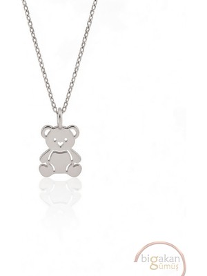 Bigakan  Sevimli Ayı Kolyesi 925 Ayar Gümüş 45 cm Kadın Beyaz Renk
