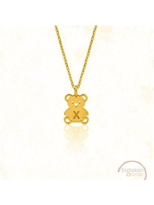 Bigakan  Zarif Minik Harf Ayıcık Kolye 925 Ayar Gümüş 45 cm Kadın Altın Kaplama