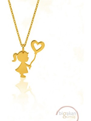 Bigakan  Tatlı Balonlu Kız Kolyesi 925 Ayar Gümüş 45 cm Kadın Altın Kaplama