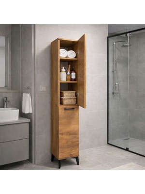 Bangu Çok Amaçlı Dolap ( Genişlik 30 cm ) 2 Kapaklı 6 Raflı Dar Kiler Dolabı Banyo Mutfak Balkon