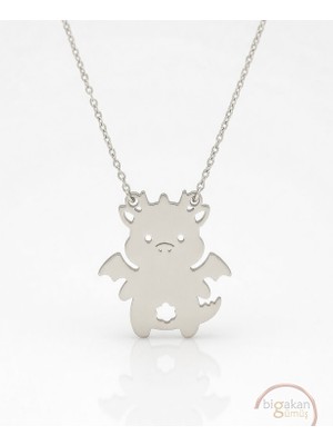 Bigakan  Tatlı Ejderha Figürlü Kolye 925 Ayar Gümüş 45 cm Kadın Beyaz Renk