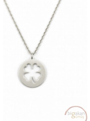 Bigakan   Dört Yapraklı Yonca Kolye 925 Ayar Gümüş 45 cm Kadın Beyaz Renk