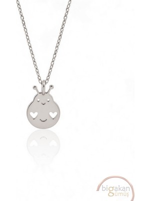 Bigakan  Sevimli Uğur Böceği Kolyesi 925 Ayar Gümüş 45 cm Kadın Beyaz Renk