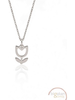 Bigakan  Ufak Lale Kolye Ucuz Zarif Modern Kadın KOLYESI925 Ayar Gümüş 45 cm Kadın Beyaz Renk