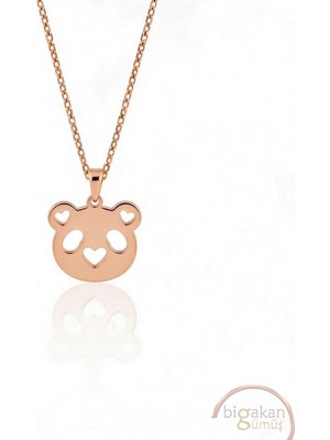 Bigakan  Kalpli Panda Sulüeti Kolye Tatlı ZARIF925 Ayar Gümüş 45 cm Kadın Rose Kaplama