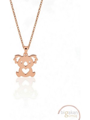 Bigakan  Sevimli Koala Figürlü Kolye 925 Ayar Gümüş 45 cm Kadın Rose Kaplama