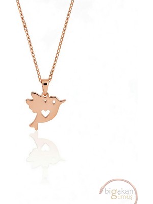 Bigakan  Kalpli Şık Kuş Figürlü Kolye 925 Ayar Gümüş 45 cm Kadın Rose Kaplama