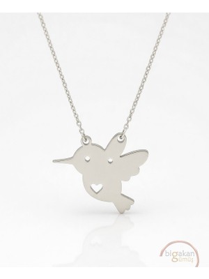 Bigakan  Sevimli Sinek Kuşu Figürlü Kolye 925 Ayar Gümüş 45 cm Kadın Beyaz Renk