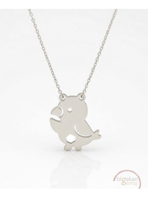 Bigakan  Minik Papağan Figürlü Kolye 925 Ayar Gümüş 45 cm Kadın Beyaz Renk