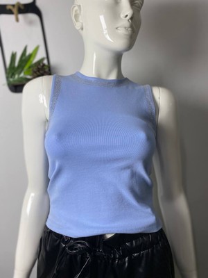 ANS Mavi Taş Detay Kolsuz Body