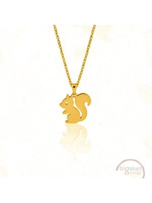 Bigakan  Tatlı Sincap Kolye 925 Ayar Gümüş 45 cm Kadın Altın Kaplama