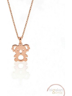Bigakan  Minik Koala Tembel Koala Kolyesi 925 Ayar Gümüş 45 cm Kadın Rose Kaplama