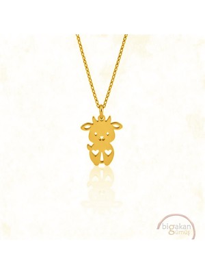 Bigakan  Sevimli Yavru Keçi Kolyesi 925 Ayar Gümüş 45 cm Kadın Altın Kaplama