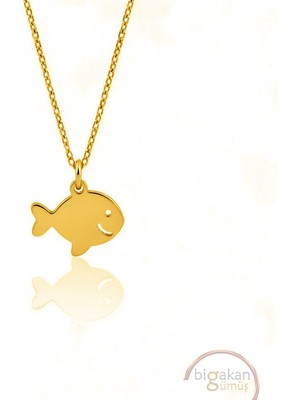 Bigakan  Sevimli Balık Kolyesi Burç Deniz KOLYE925 Ayar Gümüş 45 cm Kadın Altın Kaplama