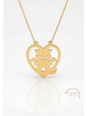 Bigakan  Sevimli Kalpli Ejderha Kolye 925 Ayar Gümüş 45 cm Kadın Altın Kaplama