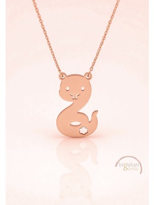 Bigakan  Sevimli Yılan Figürlü Kolye 925 Ayar Gümüş 45 cm Kadın Rose Kaplama