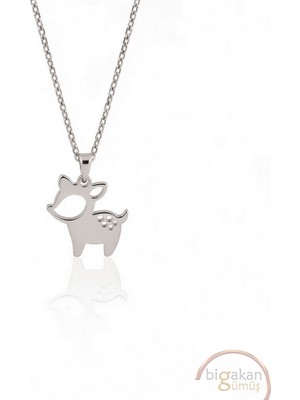 Bigakan   Minik Neşeli Benekli Geyik KOLYE925 Ayar Gümüş 45 cm Kadın Beyaz Renk