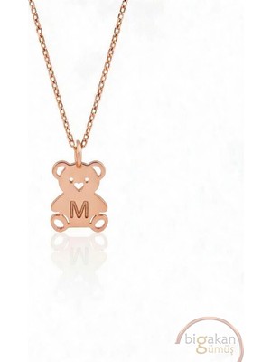 Bigakan  Kişiye Özel Ayıcık Kolye 925 Ayar Gümüş 45 cm Kadın Rose Kaplama