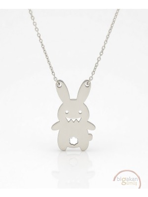 Bigakan  Tavşan Figürlü Kolye 925 Ayar Gümüş 45 cm Kadın Beyaz Renk