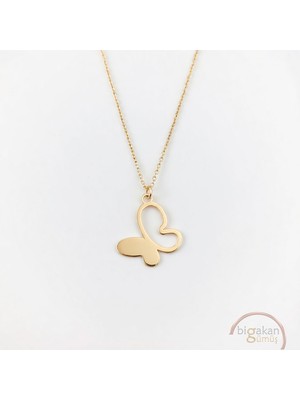 Bigakan  Zarif Kelebek Koleye 925 Ayar Gümüş 45 cm Kadın Altın Kaplama