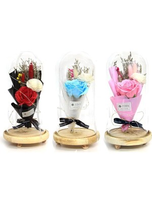 Skygo Fanus Gül 28/14CM Cam Fanus LED Işıklı Hediyelik