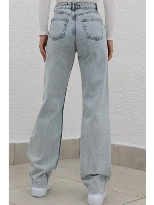 ArVib Kadın Açık Mavi Yüksek Bel Boru Paça Jean - Rahat Kesim Denim