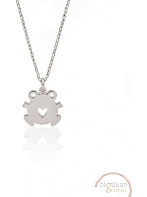 Bigakan  Sevimli Kurbağa Kolyesi Kalpli Prenses Kurbağası KOLYE925 Ayar Gümüş 45 cm Kadın Beyaz Renk