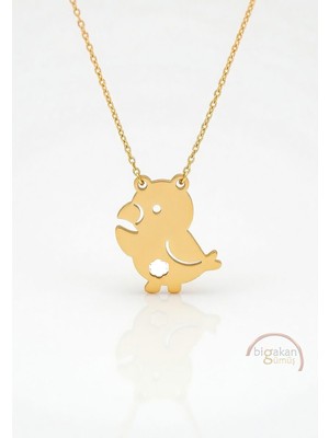 Bigakan  Minik Papağan Figürlü Kolye 925 Ayar Gümüş 45 cm Kadın Altın Kaplama