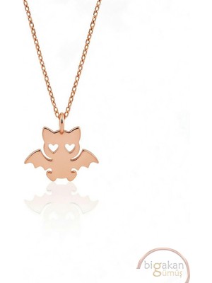 Bigakan  Sevimli Küçük Canavar Figürlü Kolye 925 Ayar Gümüş 45 cm Kadın Rose Kaplama