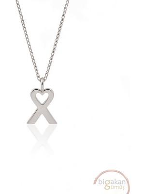 Bigakan   Kalpli x Kolyesi Hediyelik Zarif Kibar Kolye 925 Ayar Gümüş 45 cm Kadın Beyaz Renk