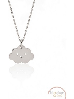 Bigakan  Sevimli Gülen Surat Bulut Kolyesi 925 Ayar Gümüş 45 cm Kadın Beyaz Renk