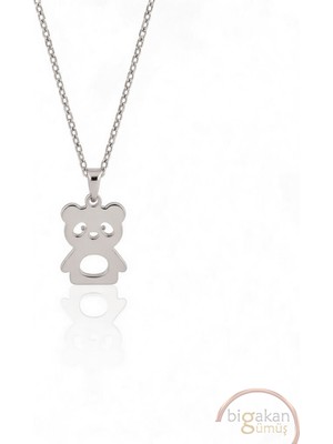 Bigakan  Ayı Kolyesi Sevimli Kadın KOLYESI925 Ayar Gümüş 45 cm Kadın Beyaz Renk