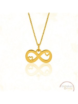 Bigakan  Sonsuzluk Kalp Kolyesi 925 Ayar Gümüş 45 cm Kadın Altın Kaplama