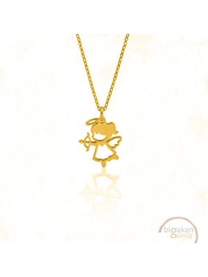 Bigakan  Sevimli Kanatlı Peri Kolyesi 925 Ayar Gümüş 45 cm Kadın Altın Kaplama