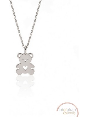 Bigakan  Ponçik Ayıcık Kolyesi 925 Ayar Gümüş 45 cm Kadın Beyaz Renk