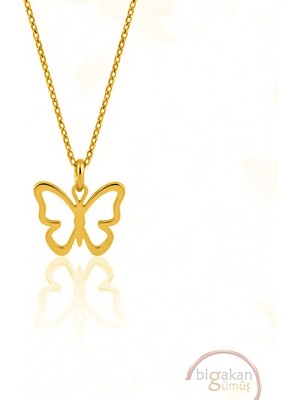 Bigakan  Ucuz Kelebek Kolye 925 Ayar Gümüş 45 cm Kadın Altın Kaplama