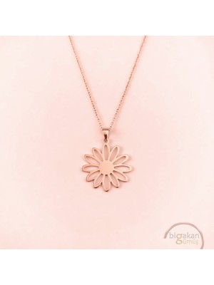 Bigakan  Papatya Sade Şık Zarif Kolye 925 Ayar Gümüş 45 cm Kadın Rose Kaplama