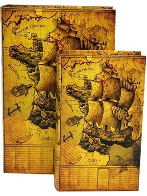 Kutu Kitap Harita 2'li Set Dekoratif Hediyelik