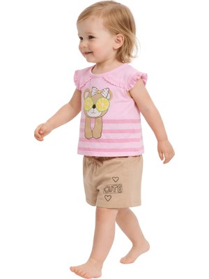 Çikoby Kız Bebek Ayıcık Baskılı Şortlu Yazlık Takım (9 Ay – 3 Yaş)