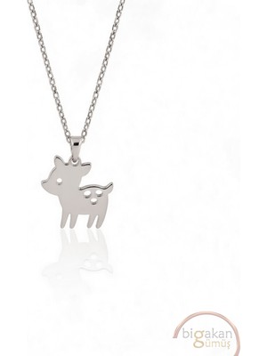 Bigakan  Sevimli Ceylan Figürlü Kolye 925 Ayar Gümüş 45 cm Kadın Beyaz Renk
