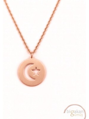 Bigakan  Kadın Ayyıldız Kolye 925 Ayar Gümüş 45 cm Kadın Rose Kaplama