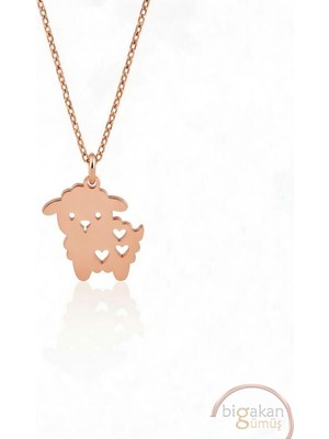Bigakan  Sevimli Kalpli Kuzu Kolyesi 925 Ayar Gümüş 45 cm Kadın Rose Kaplama