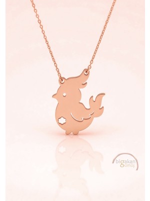 Bigakan  Bebek Anka Kuşu Figürlü Kolye 925 Ayar Gümüş 45 cm Kadın Rose Kaplama