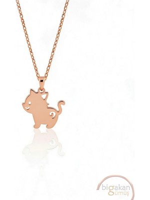 Bigakan  Yaramaz Kedi Kolyesi 925 Ayar Gümüş 45 cm Kadın Rose Kaplama