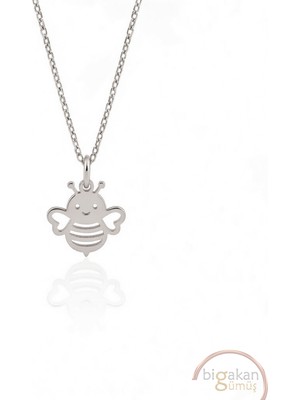 Bigakan  Tatlı Zarif Modern Arı Kolyesi 925 Ayar Gümüş 45 cm Kadın Beyaz Renk