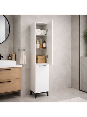 Bangu Çok Amaçlı Dolap ( Genişlik 30 cm ) 2 Kapaklı 6 Raflı Dar Kiler Dolabı Banyo Mutfak Balkon