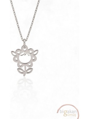Bigakan  Sevimli Papatya Kolyesi 925 Ayar Gümüş 45 cm Kadın Beyaz Renk