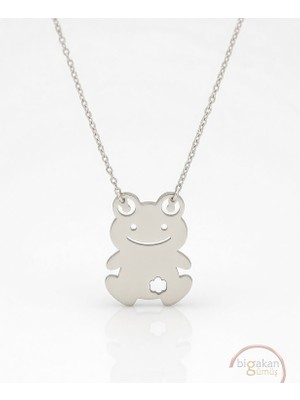 Bigakan  Kurabağa Figürlü Kolye 925 Ayar Gümüş 45 cm Kadın Beyaz Renk