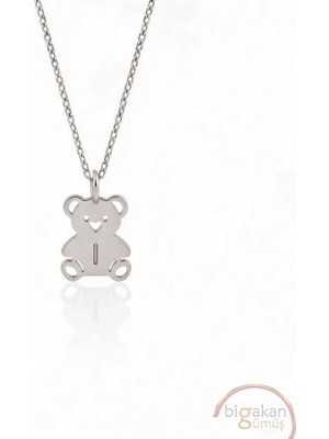 Bigakan  Zarif Minik I Harf Ayıcık Kolye 925 Ayar Gümüş 45 cm Kadın Beyaz Renk